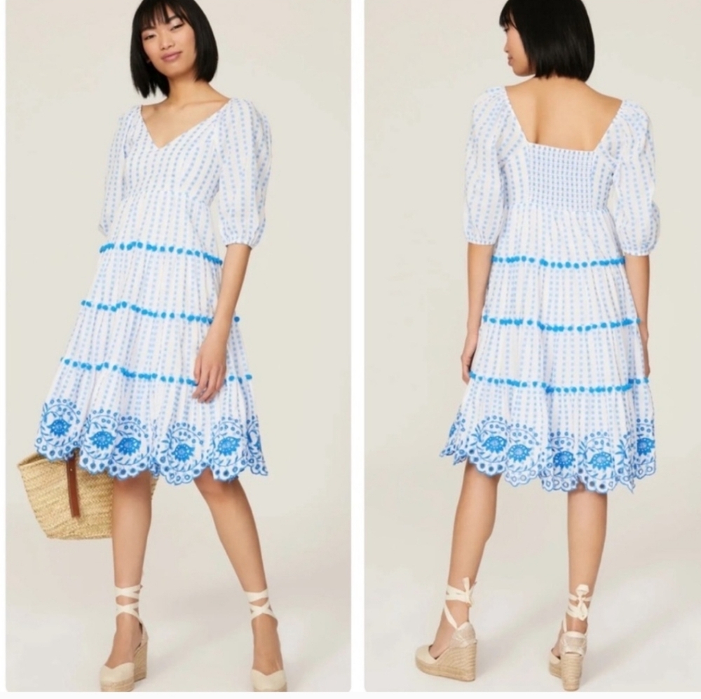 LILLY PULITZER SIDNEY MIDI DRESS BLUE FLARE GINGHAM STRIPE JACQUARD SIZE 8 - Picture 2 of 7